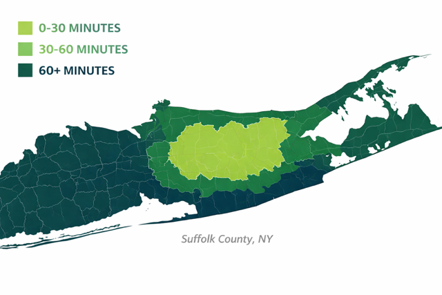TopTier Mounting & Assembly service areas map - Suffolk County Long Island